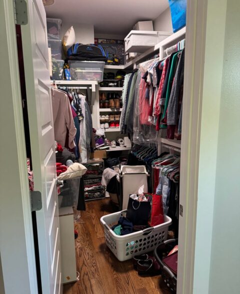 Walk-in closet before organizing